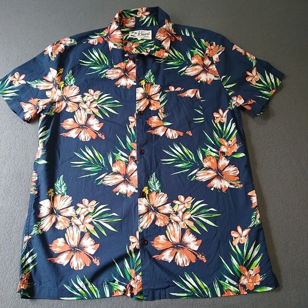 Aeropostale Resort Shirt Men M Black Floral Button Up Hawaiian Island Travel